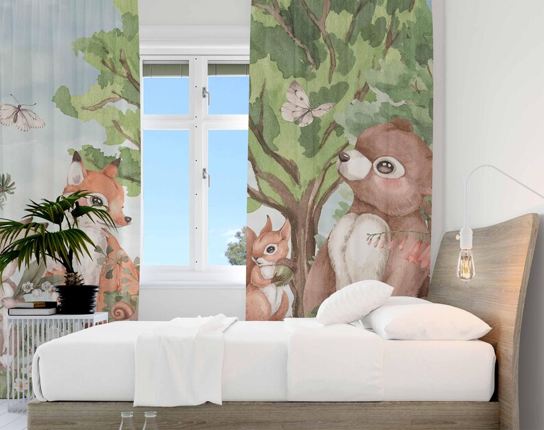 森の動物カーテン子供の寝室のカーテンプレイルームブラックアウ - Baby Nursery Blackout Curtains のレビューと価格