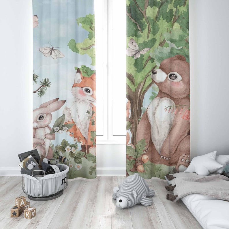 森の動物カーテン子供の寝室のカーテンプレイルームブラックアウ - Baby Nursery Blackout Curtains のレビューと価格
