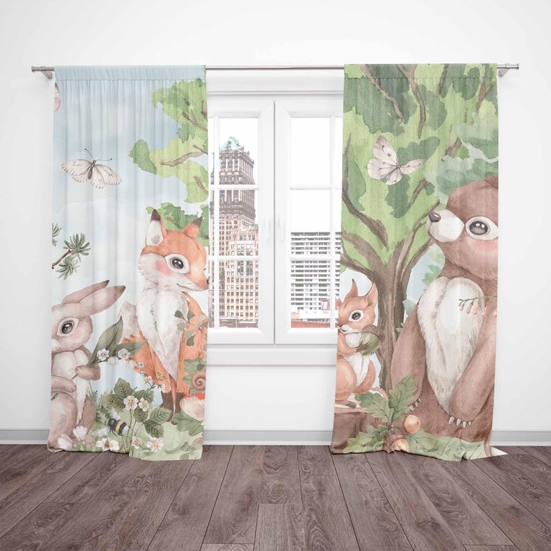 森の動物カーテン子供の寝室のカーテンプレイルームブラックアウ - Baby Nursery Blackout Curtains のレビューと価格