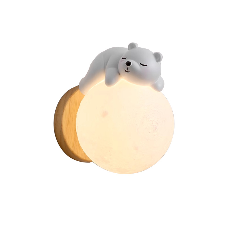 クリエイティブベッドサイドウォールランプスリーピングベアムー - Baby Nursery Wall Lights のレビューと価格