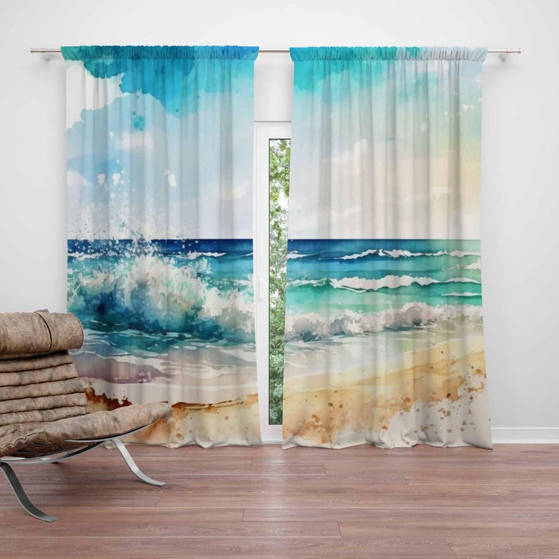 海の波のカーテン 海の自然 寝室の装飾カーテン 遮光保育園の - Baby Nursery Blackout Curtains のレビューと価格