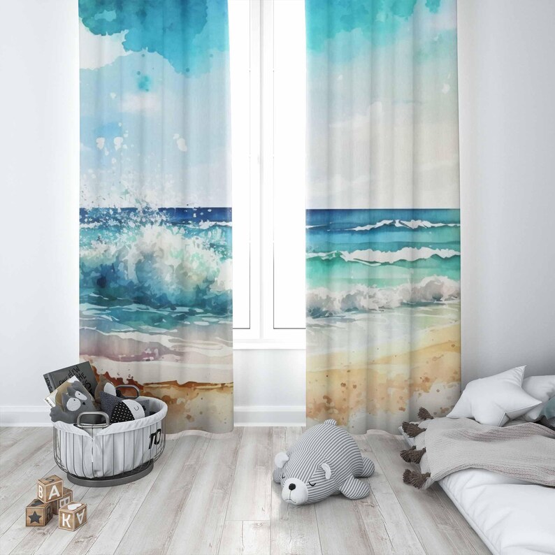 海の波のカーテン 海の自然 寝室の装飾カーテン 遮光保育園の - Baby Nursery Blackout Curtains のレビューと価格