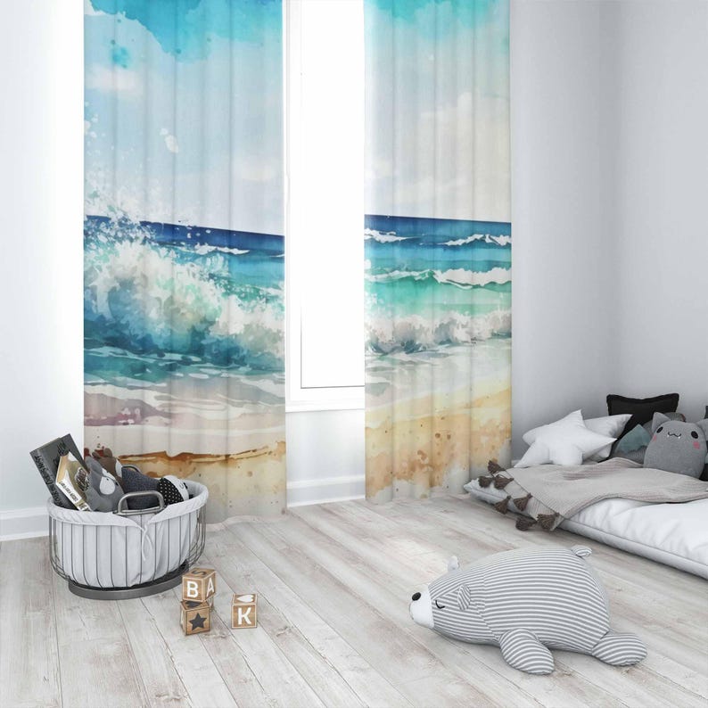 海の波のカーテン 海の自然 寝室の装飾カーテン 遮光保育園の - Baby Nursery Blackout Curtains のレビューと価格