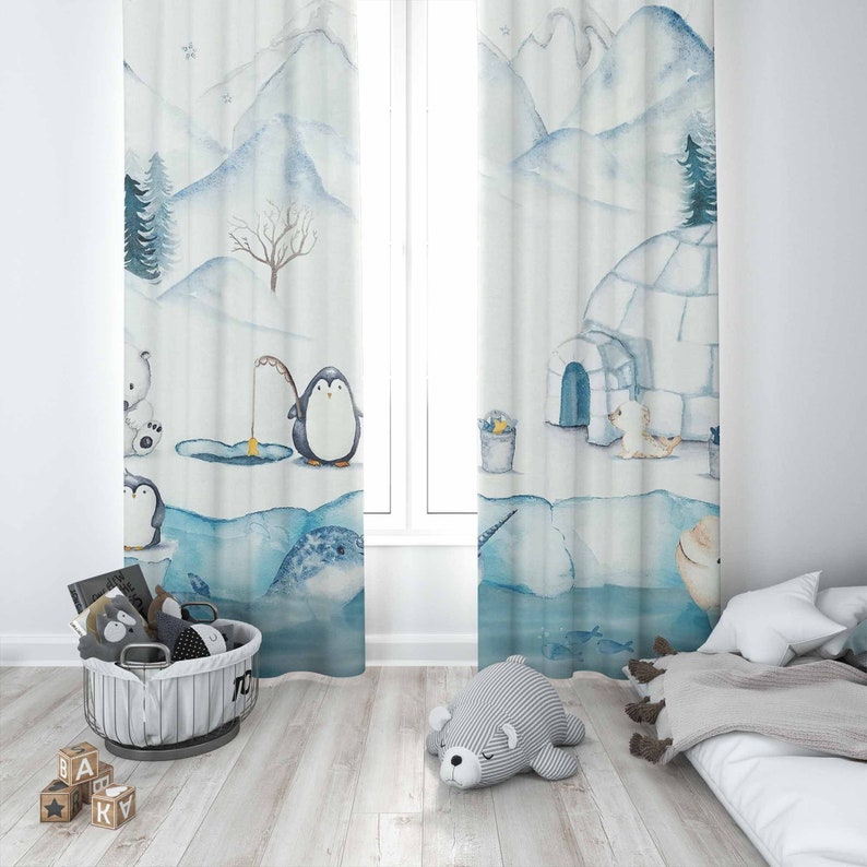 北極動物保育園カーテン子供の寝室のカーテン遮光保育園の装飾ベ - Baby Nursery Blackout Curtains のレビューと価格
