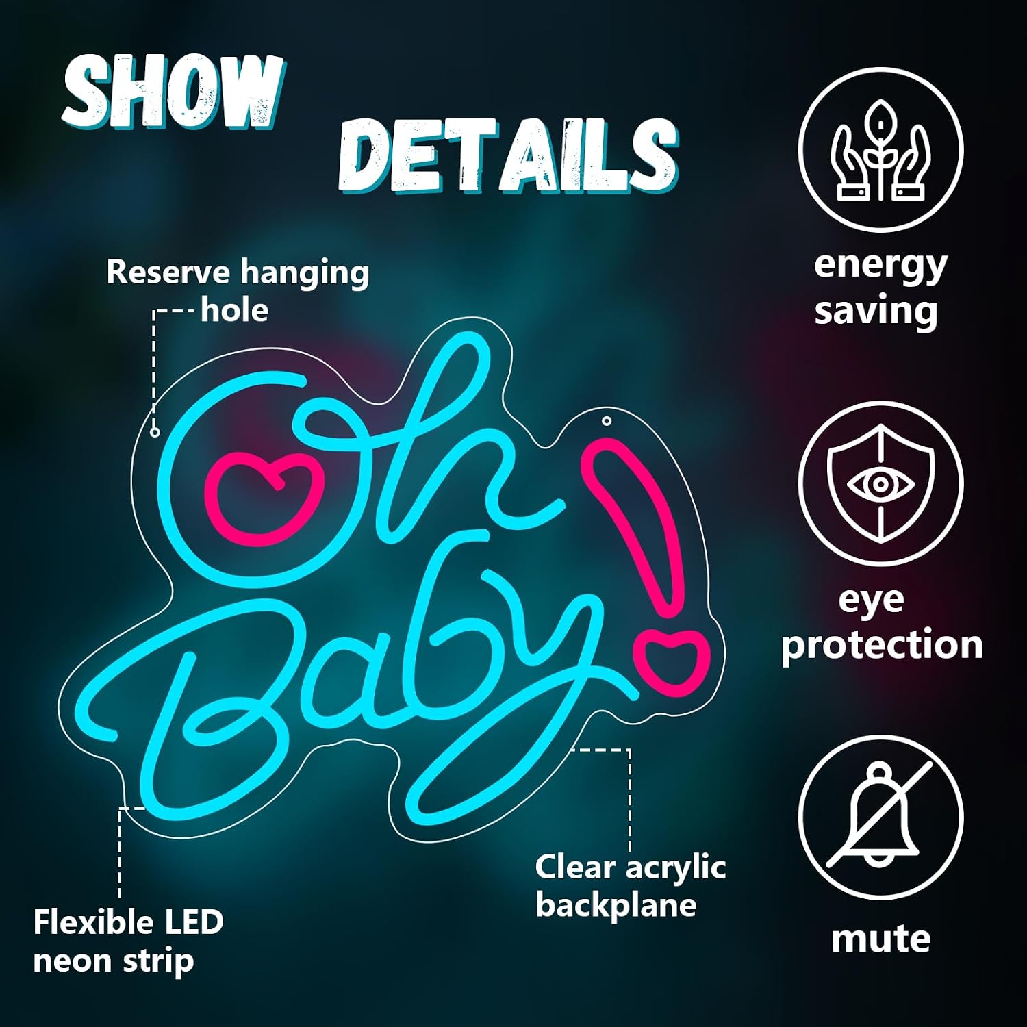 Oh Baby ハート型LEDネオンサイン USB壁掛けライ - Baby Nursery Wall Lights のレビューと価格