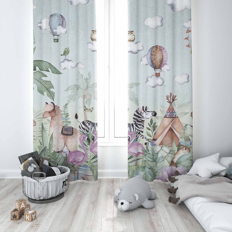サファリ動物パーティー保育園カーテン子供の寝室のカーテン遮光 - Baby Nursery Blackout Curtains のレビューと価格