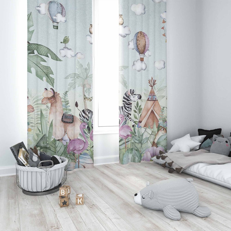 サファリ動物パーティー保育園カーテン子供の寝室のカーテン遮光 - Baby Nursery Blackout Curtains のレビューと価格