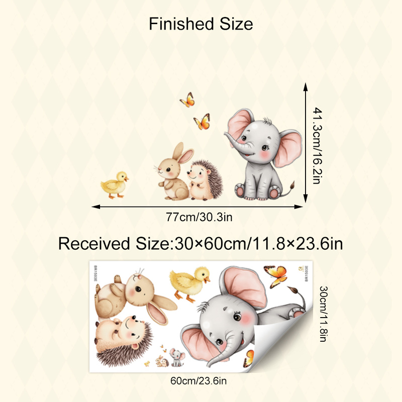 漫画の動物の壁ステッカー - 象バニーハリネズミ保育園デカー - Baby Nursery Wall Decor のレビューと価格