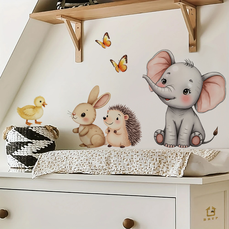 漫画の動物の壁ステッカー - 象バニーハリネズミ保育園デカー - Baby Nursery Wall Decor のレビューと価格