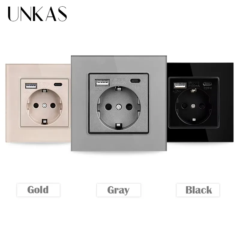 UNKAS Type-C USB 強化ガラスパネル グレー  - Outlet Cover Childproof のレビューと価格