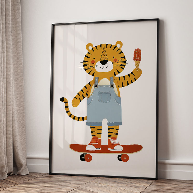 面白い漫画の動物車風船保育園ウォールアートキャンバス絵画ライ - Baby Nursery Images のレビューと価格