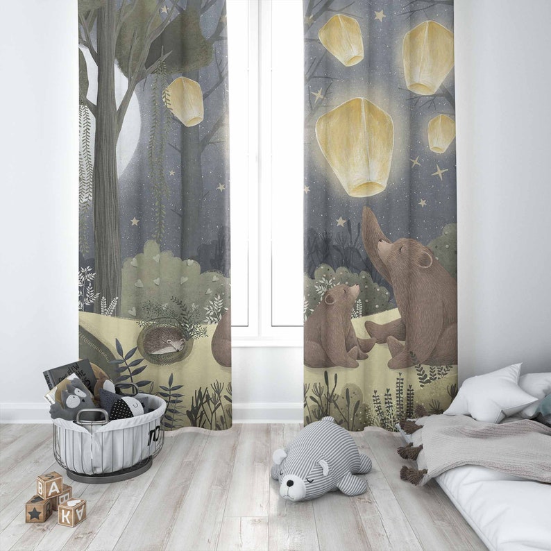 森の保育園カーテン動物クマ子供の寝室遮光保育園装飾ベビールー - Baby Nursery Blackout Curtains のレビューと価格