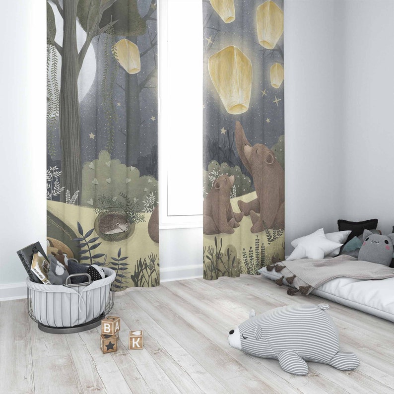 森の保育園カーテン動物クマ子供の寝室遮光保育園装飾ベビールー - Baby Nursery Blackout Curtains のレビューと価格