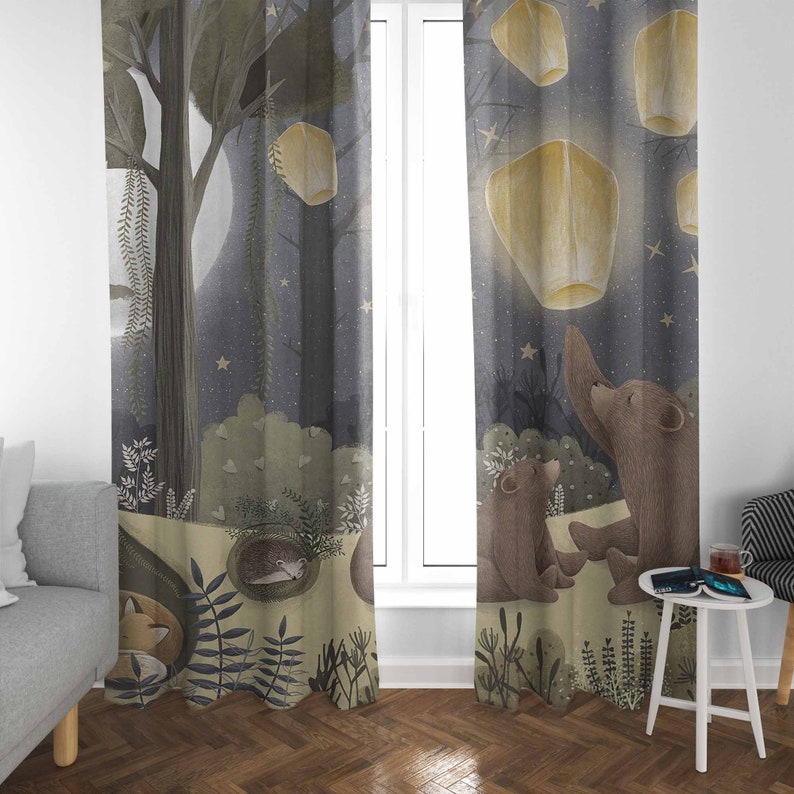 森の保育園カーテン動物クマ子供の寝室遮光保育園装飾ベビールー - Baby Nursery Blackout Curtains のレビューと価格