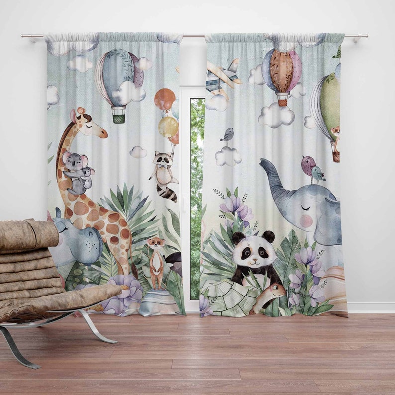 サファリ動物パーティー保育園カーテン子供の寝室遮光保育園装飾 - Baby Nursery Blackout Curtains のレビューと価格