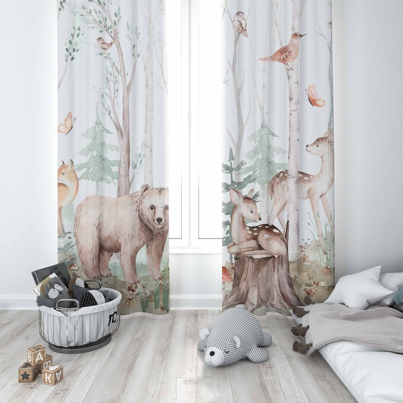 森の動物カーテン子供保育園カーテン遮光カーテン保育園の装飾ベ - Baby Nursery Blackout Curtains のレビューと価格