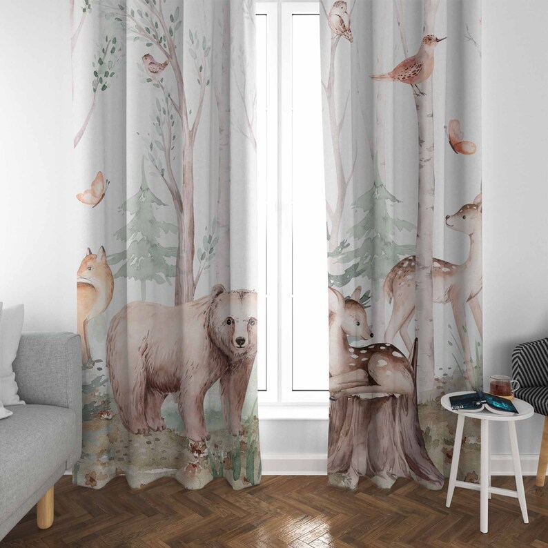 森の動物カーテン子供保育園カーテン遮光カーテン保育園の装飾ベ - Baby Nursery Blackout Curtains のレビューと価格