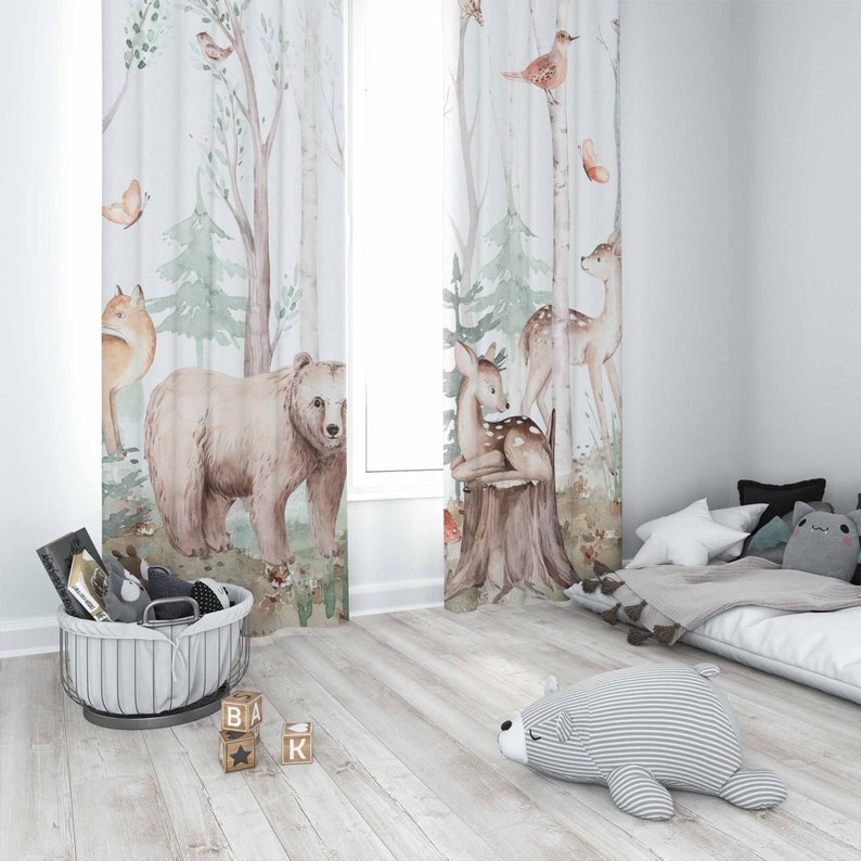 森の動物カーテン子供保育園カーテン遮光カーテン保育園の装飾ベ - Baby Nursery Blackout Curtains のレビューと価格