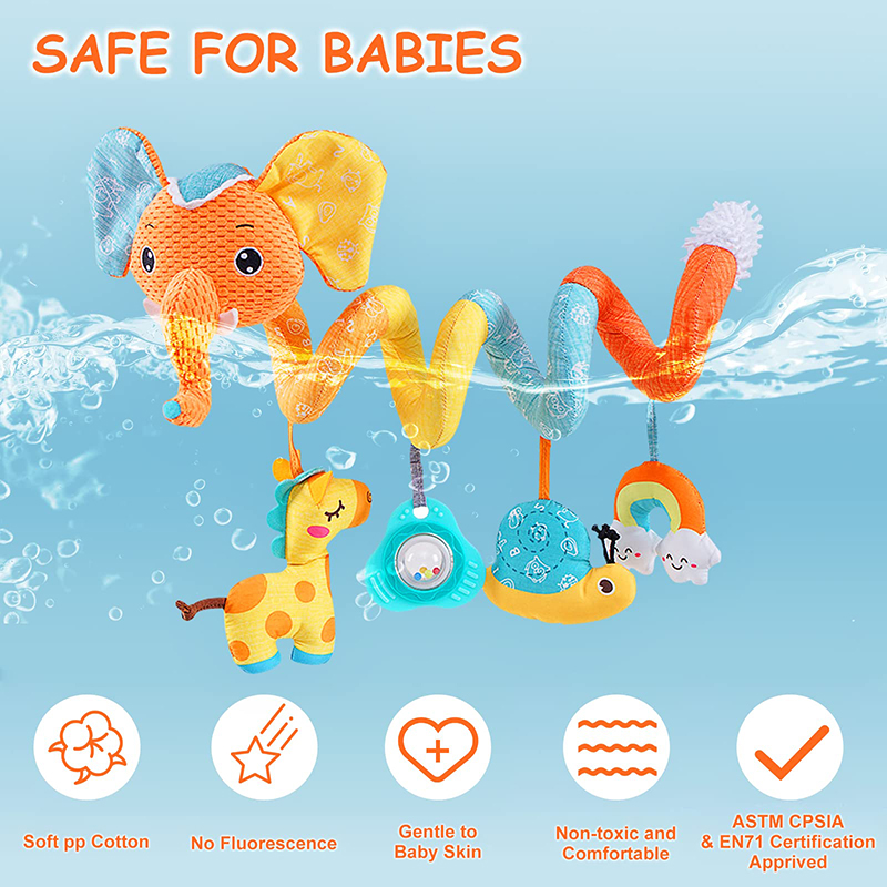 カーシートおもちゃ幼児カラー象ベビーカーストレッチスパイラル - Baby Nursery Images のレビューと価格