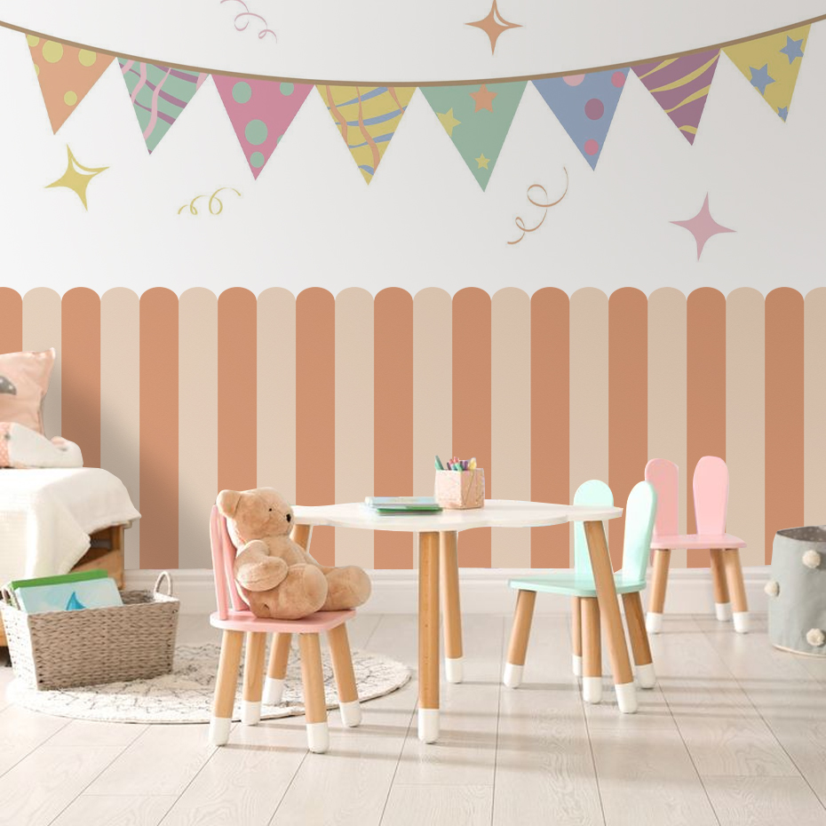 マルチカラー縦ストライプアーク壁紙保育園子供壁アートキッズル - Baby Nursery Wall Decor のレビューと価格