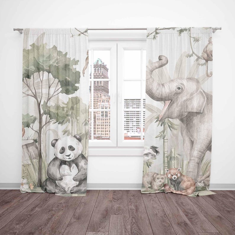 サファリ動物カーテン子供の寝室のカーテンプレイルームブラック - Baby Nursery Blackout Curtains のレビューと価格