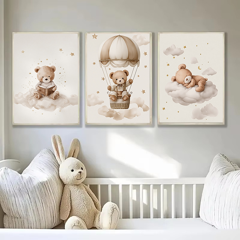 3枚セット ボヘミアン風 テディベア 動物 カスタム ベビー - Baby Nursery Wall Decor のレビューと価格