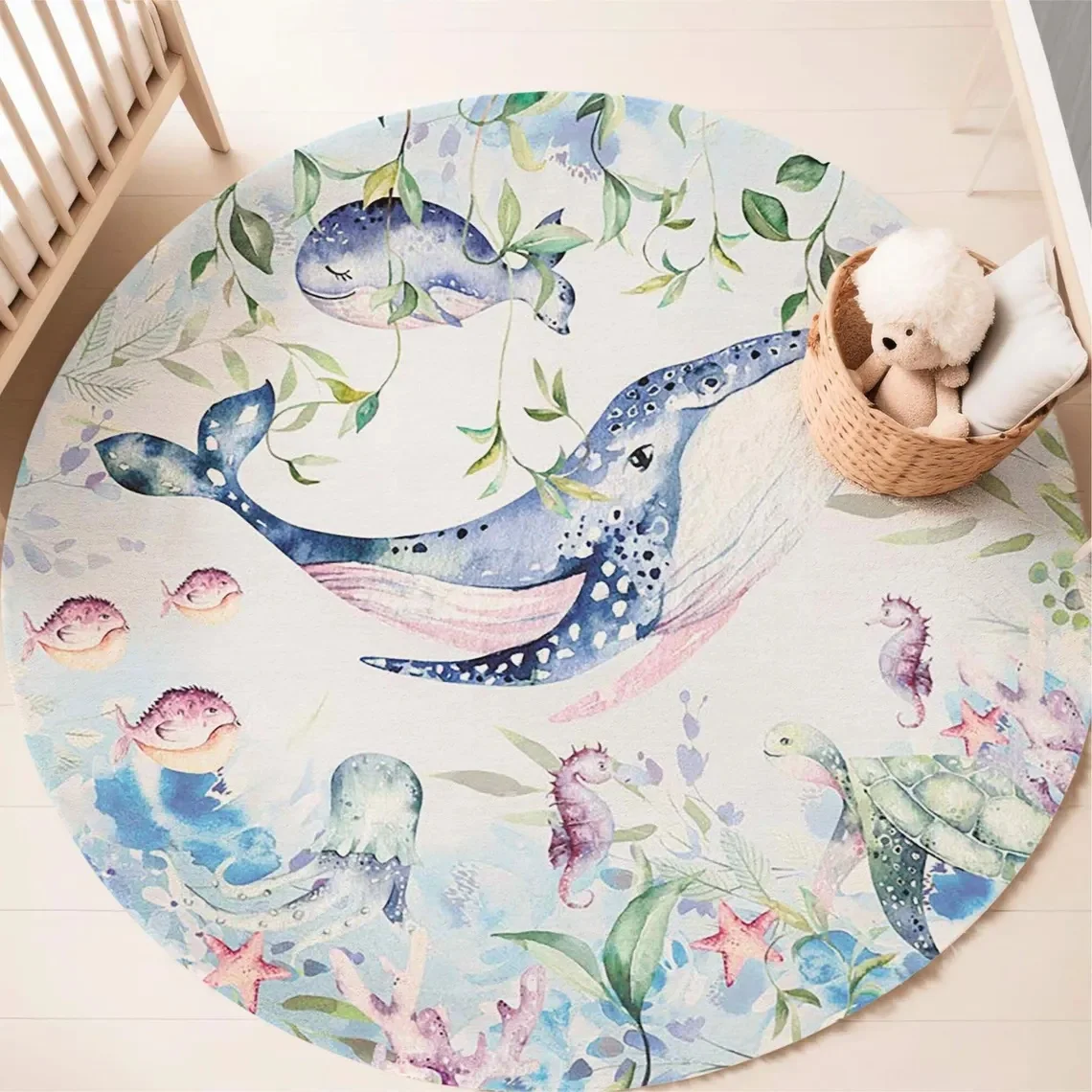ブルーマリンアニマルラウンドカーペット リビングルーム用 女 - Baby Nursery Mat のレビューと価格